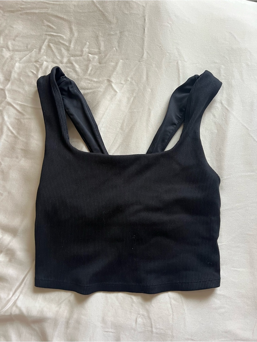 ALO Yoga AloSoft Black Ribbed Square Neck Chic Bra Tank